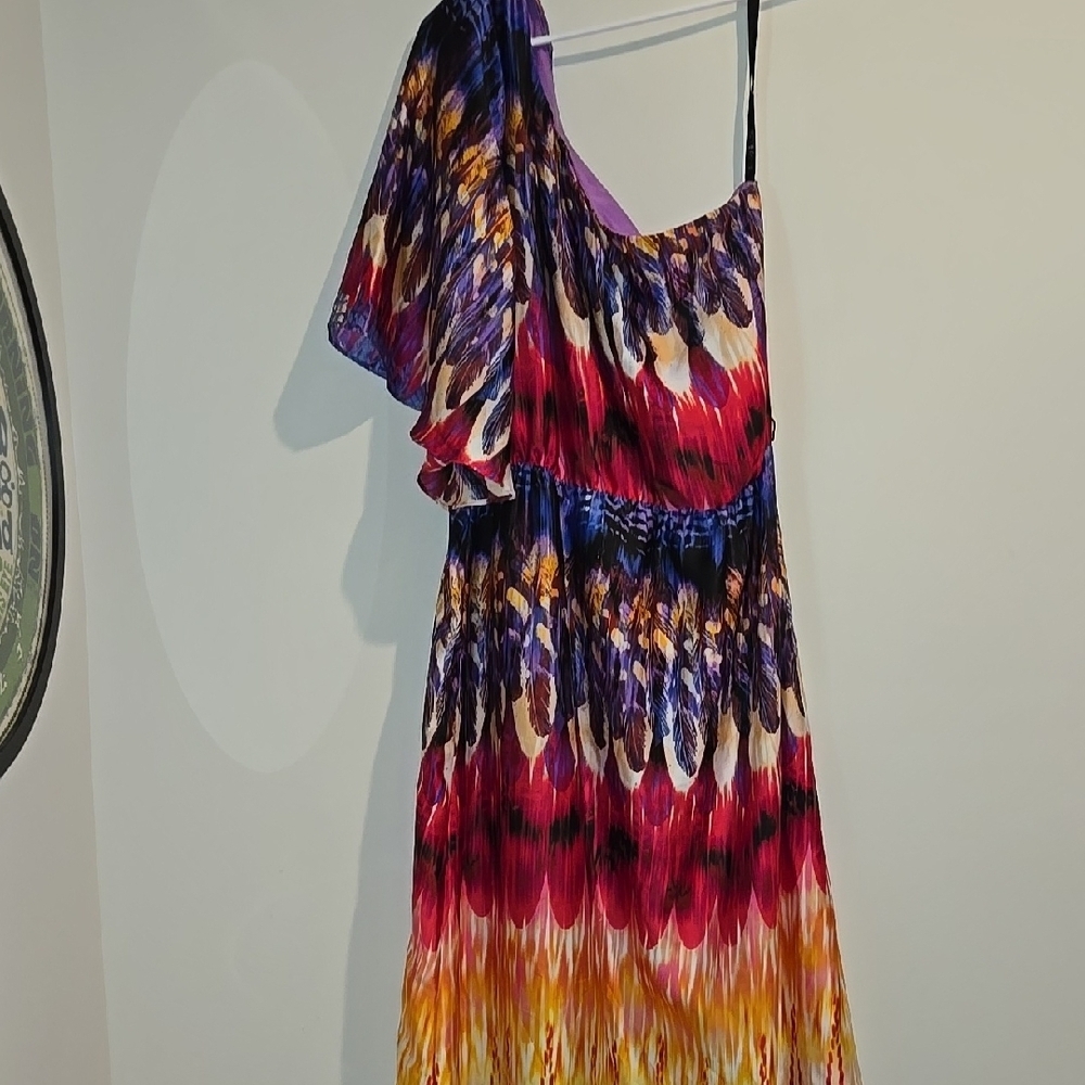 Bisou Bisou Purple and Red Asymmetrical One Shoulder Dress - Picture 1 of 8